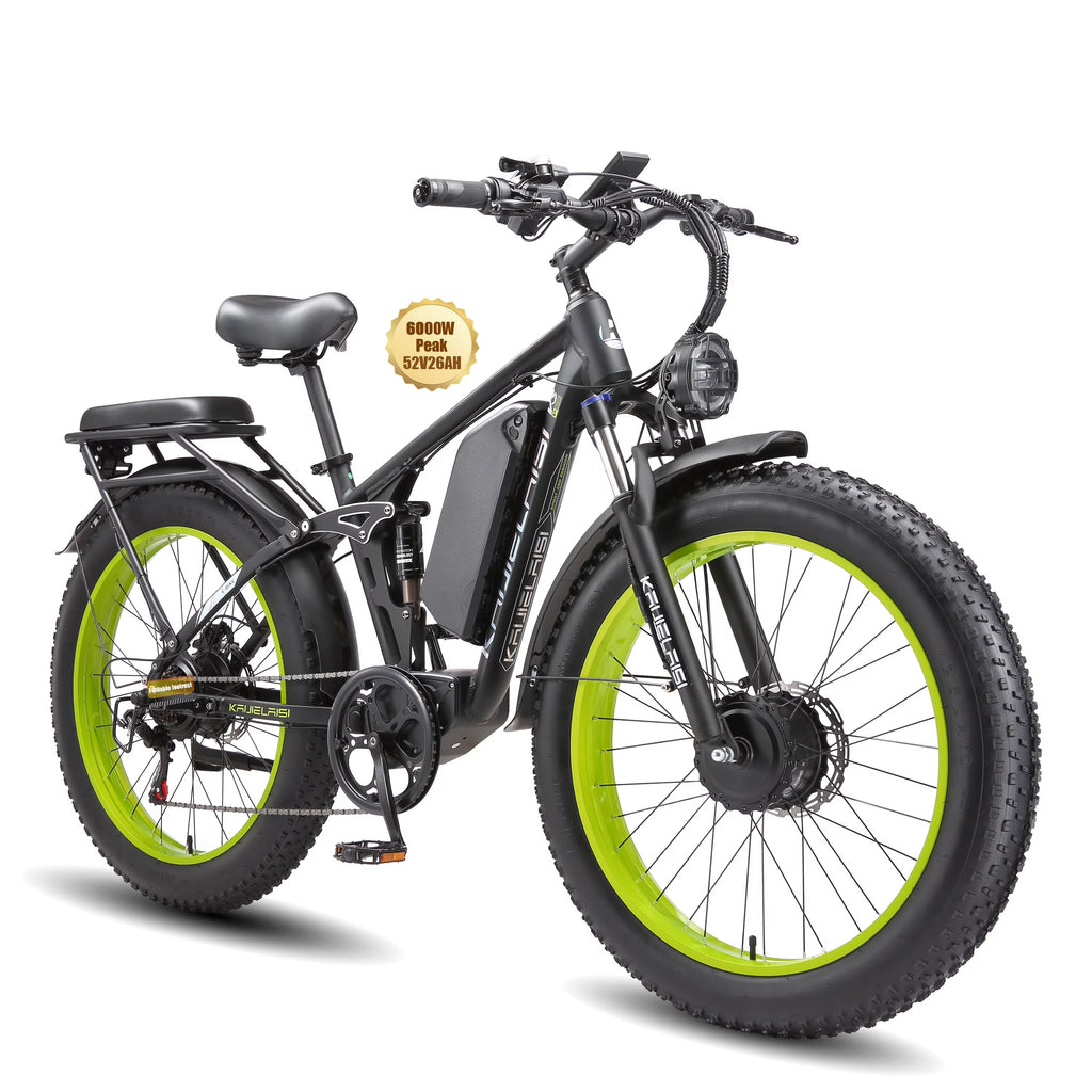 KAIJIELAISI Electric Bike for Adults,AWD Ebikes Dual Motor Peak 6000W, 26'' Fat Tire bikes with 52V 26AH Battery Hydraulic Brake Electric Bicycle, 7 Speed Mountain EBike UL 2849.