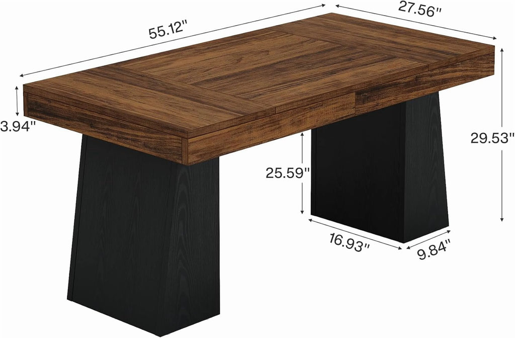 Rectangular 55" Dining Table for 4-6, Mid-Century Modern Kitchen Dining Table, Yellow