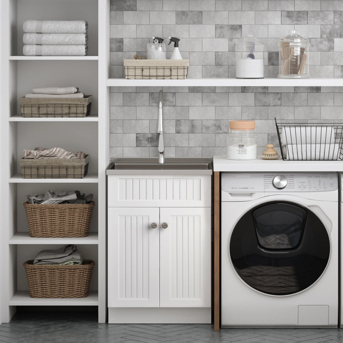 Simpli Home Beckham All-in-One 24-inch Utility Sink & Cabinet