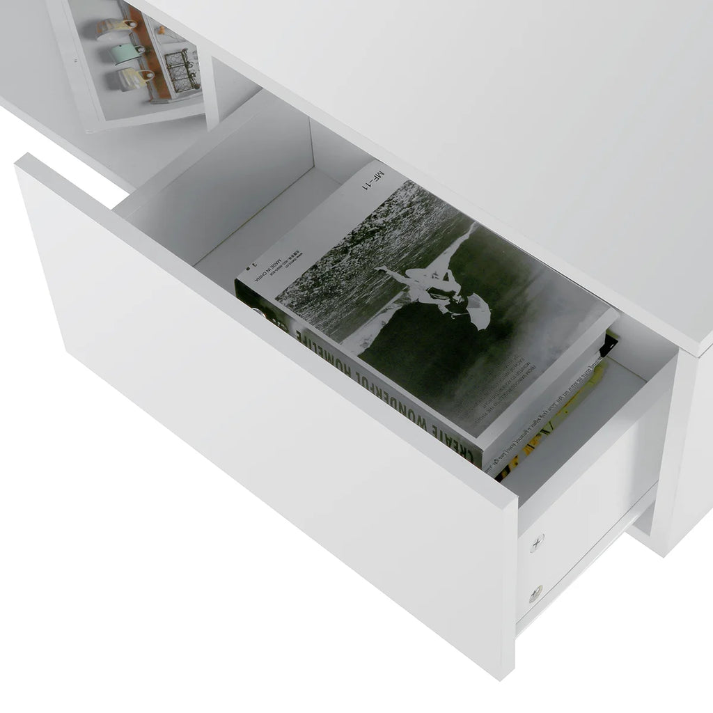 Hommpa LED Coffee Table Modern Side Tables High Gloss Black Cocktail Table with 2 Drawers Open Shelf for Living Room