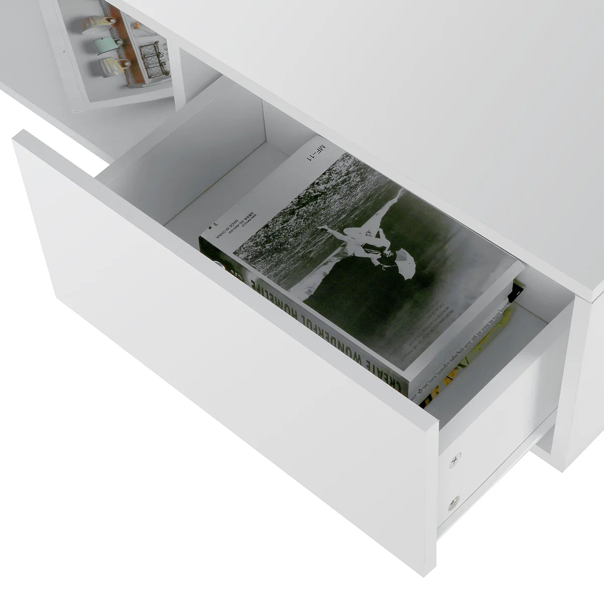 Hommpa LED Coffee Table Modern Side Tables High Gloss Black Cocktail Table with 2 Drawers Open Shelf for Living Room