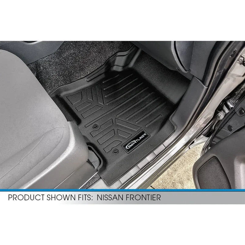 SMARTLINER Custom Floor Mats 2 Row Liner Set Black Compatible With 2022-2025 Nissan Frontier (Crew Cab with 2nd Row Under-Seat Storage)