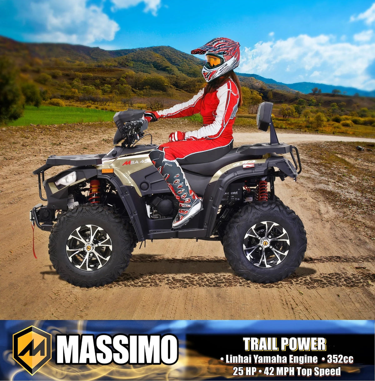 Massimo MSA450F Adult ATV Quad 352cc 25 HP 4 Stroke 4-Wheeler - Sand