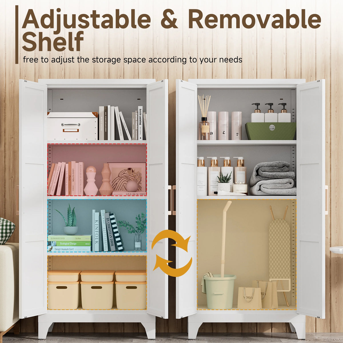 Metal Pantry Cabinet, 61''  White Kitchen Pantry Storage Cabinet with Doors and Adjustable Shelves, Utility Room, Homes, Offices, Garage-, Assembly Required