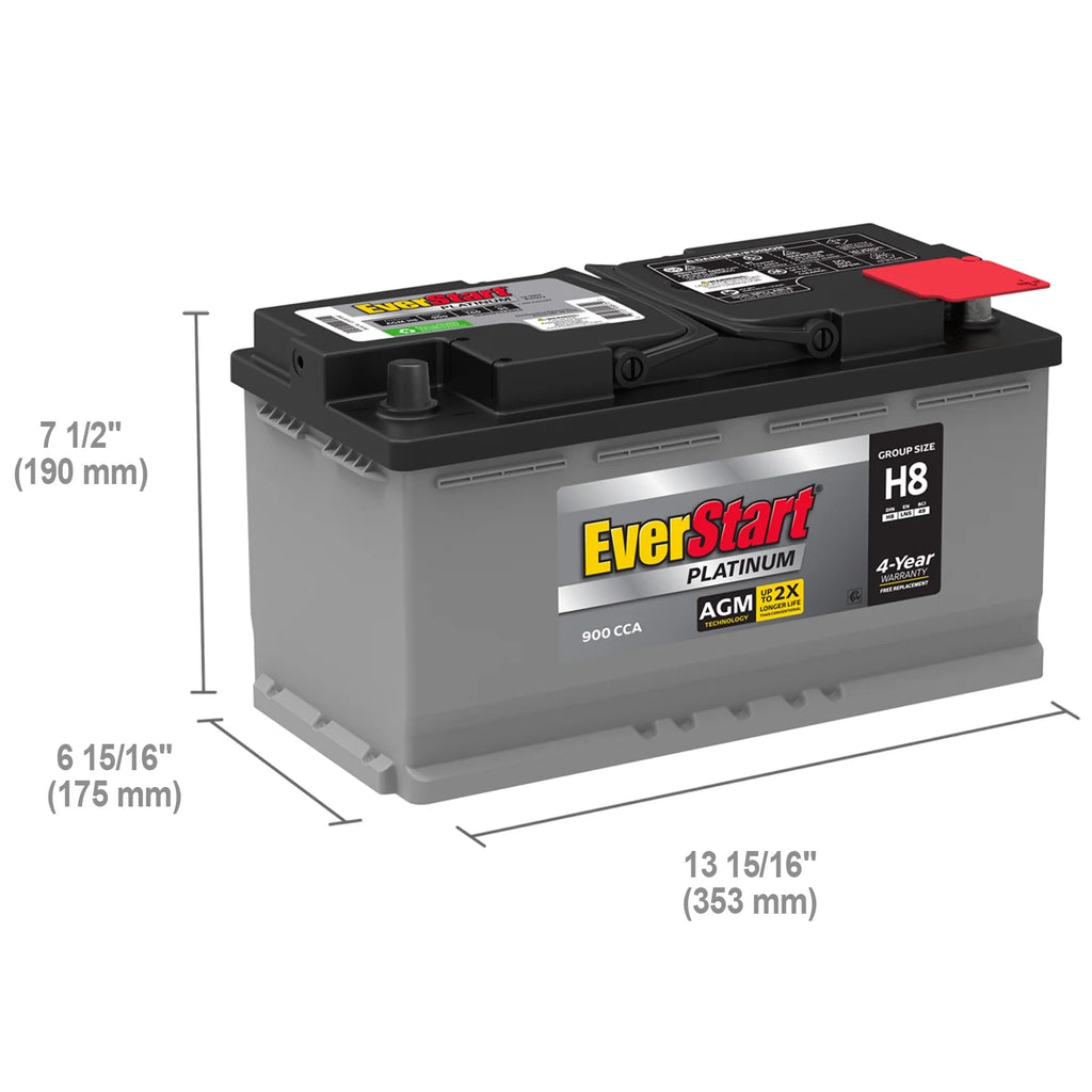 EverStart Platinum AGM Automotive Battery, Group Size H8 / LN5 / 49 12 Volt, 900 CCA