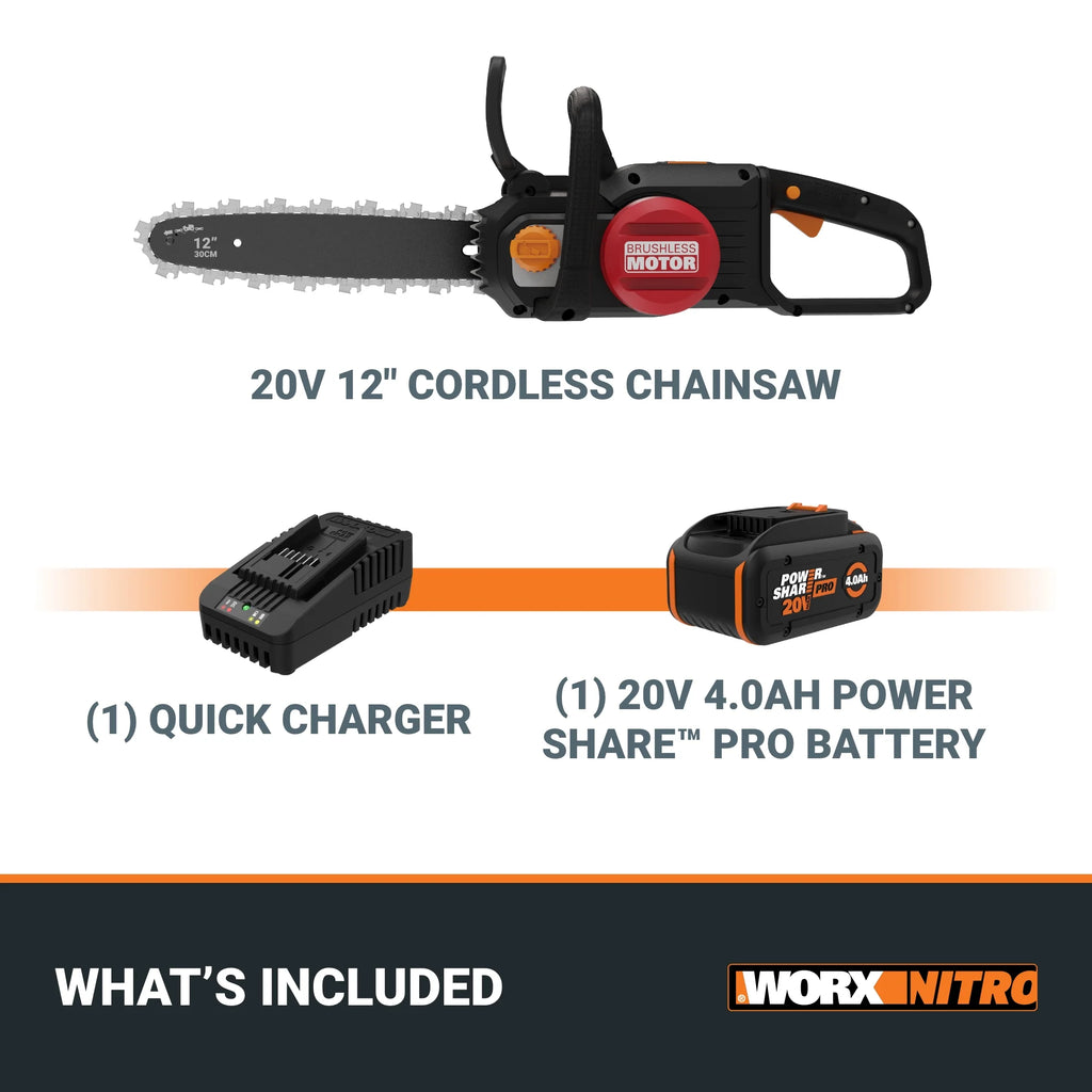 Worx Nitro WG350 20V Brushless 12" Cordless Chainsaw