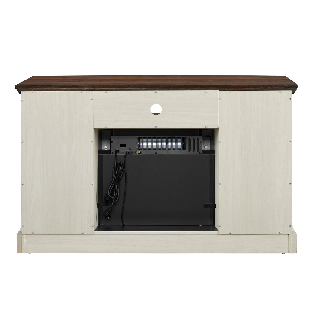 Mainstays Farmhouse Fireplace TV Stand for TVs up to 55", off White/Walnut
