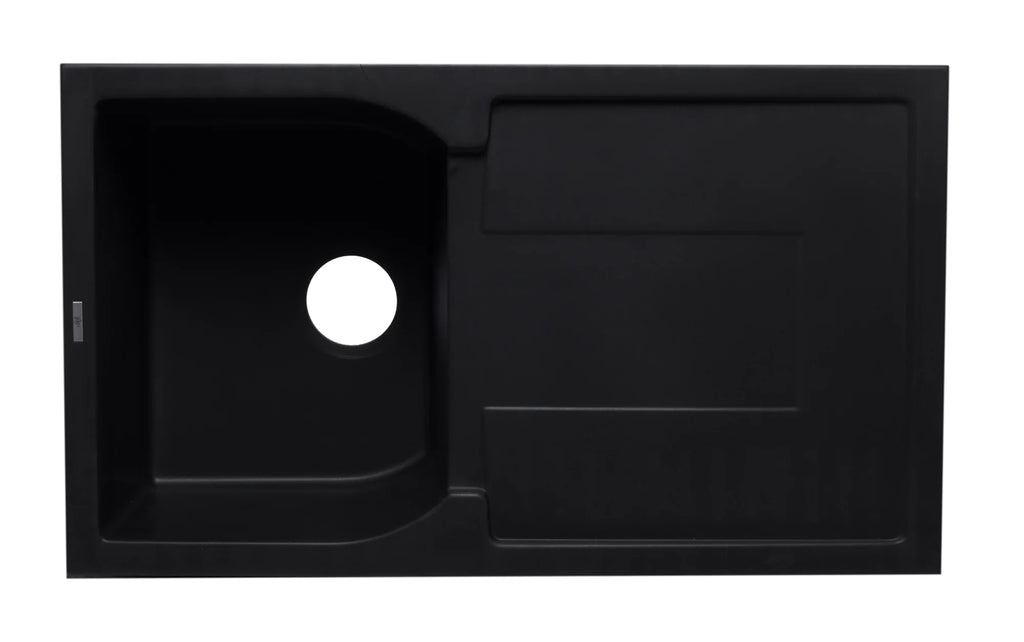 ALFI brand AB1620DI-BLA Black 34" Single Bowl Granite Composite Kitchen Sink with Drainboard