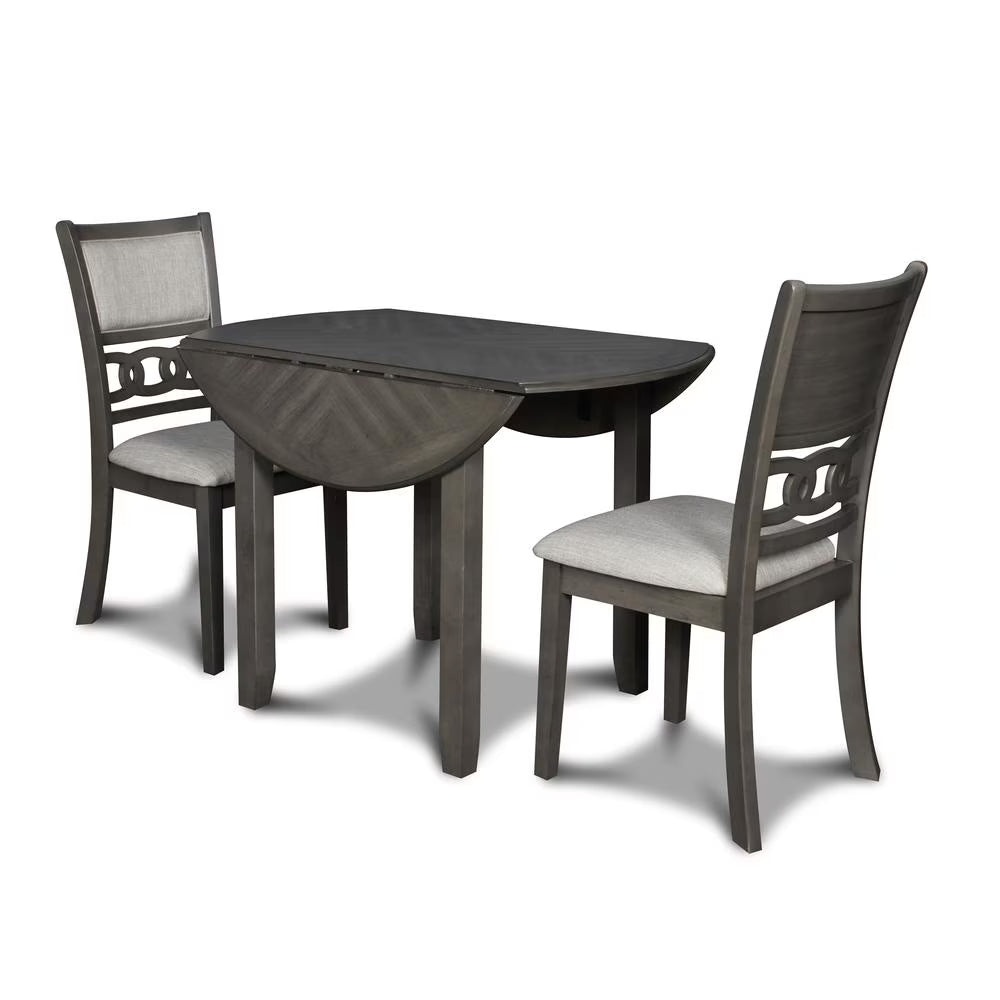 New Classic Gia 3 Piece Contemporary Rubberwood Dining Table Set, Gray