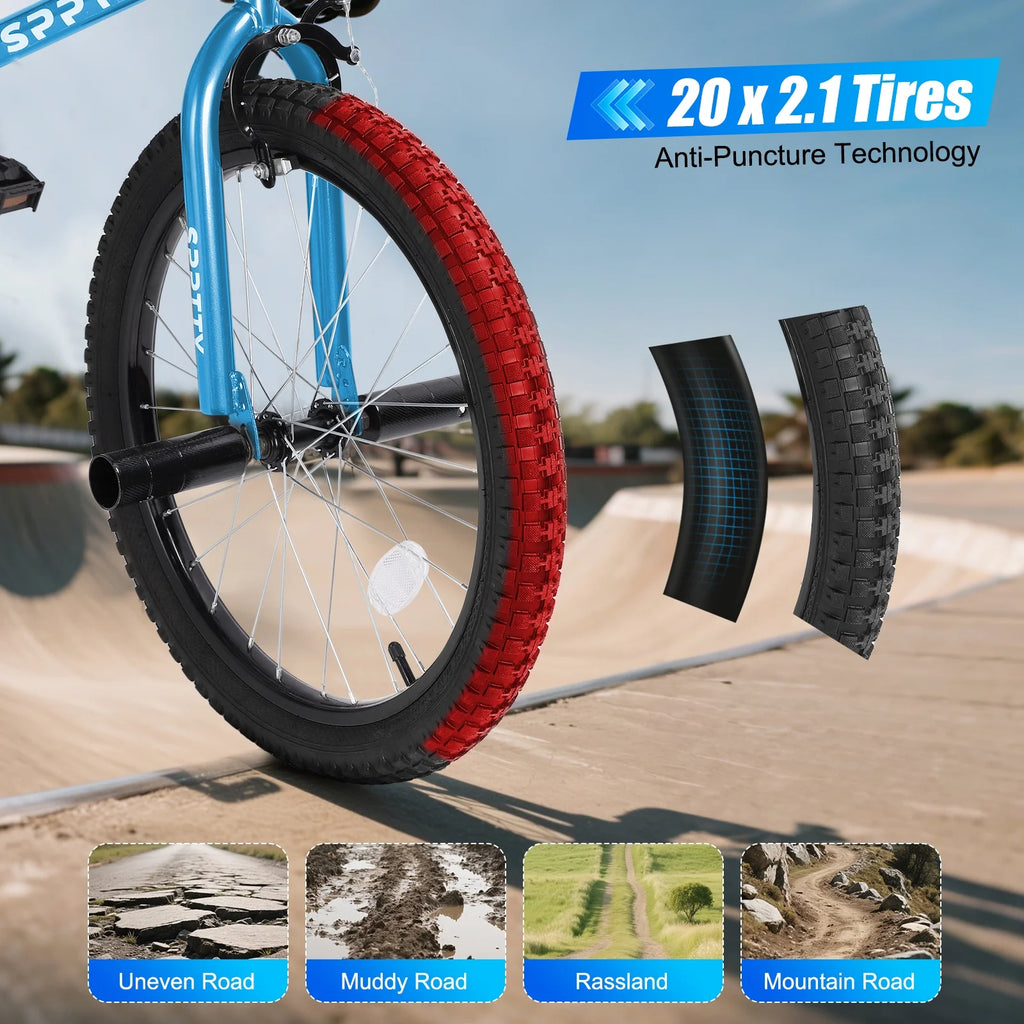 SPPTTY 20" Freestyle BMX Bike with 4 Pegs,Kids Bicycle for Teen Beginner, Age 7-14 Years,Multicolor