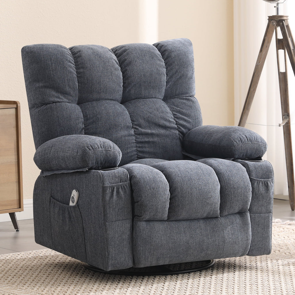 JONPONY Manual Recliner Chair with Heat Therapy and Massage Function, Heavy Duty Reclining Mechanism Massage Chair, Elderly Single Rocker Sofa with Cup Holders for Bedroom Home Theater,Grey