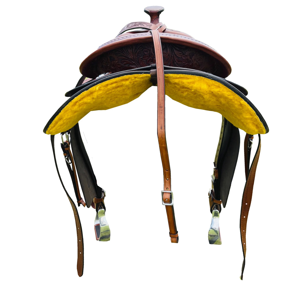 Resistance Western Horse Pleasure Adult Saddle with Floral Tooled - Genuine Leather 15" 16" 17" 18" & 20" With Free Tack Set