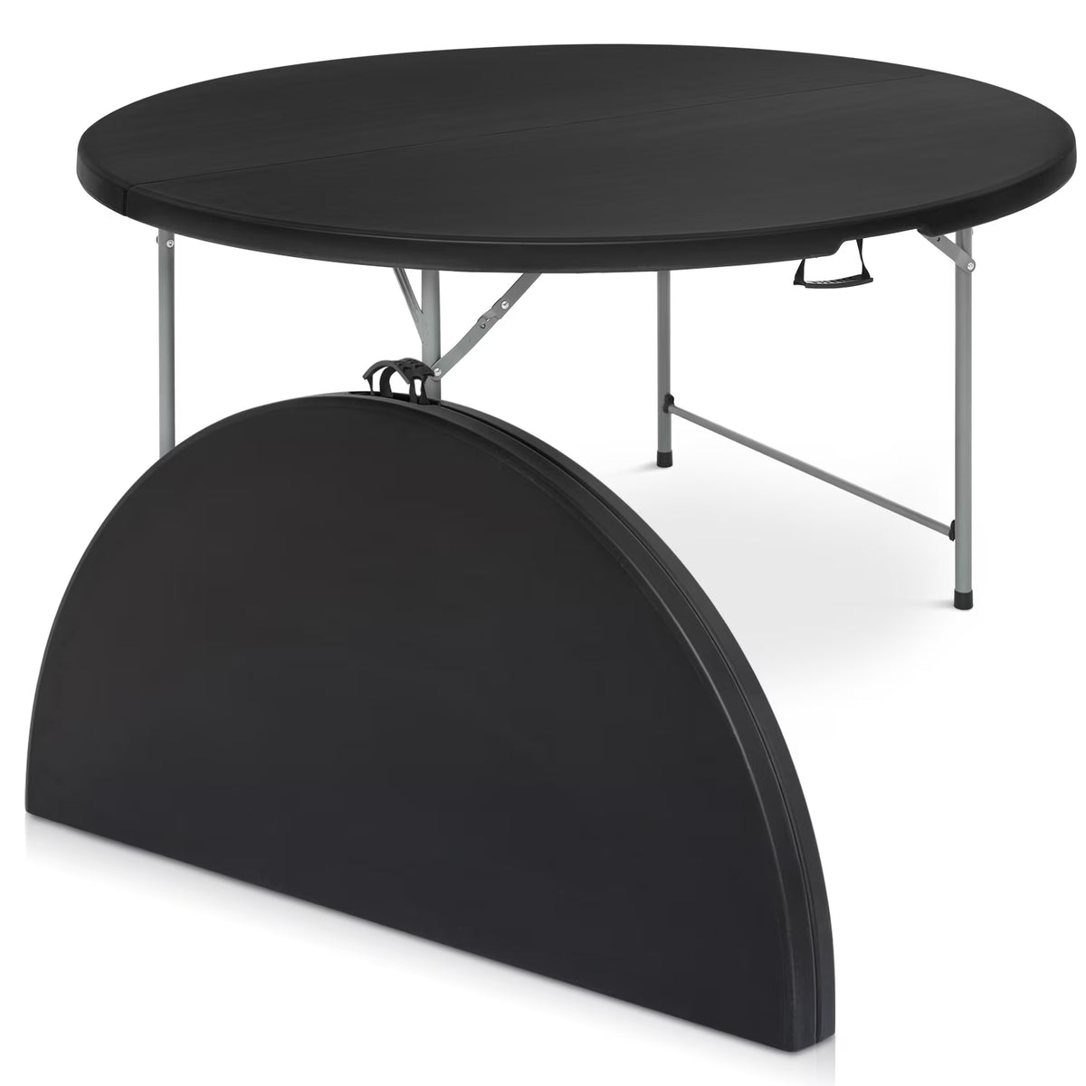 Magshion 5.5FT Round Folding Table, Heavy Duty Plastic Portable Round Table, Indoor Outdoor Foldable Dining Table with Handle, Grey