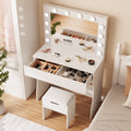 Vanity Table Set with Lighted Mirror,Makeup Vanity with Lights, Large Drawer Sturdy Wood Vanity, White