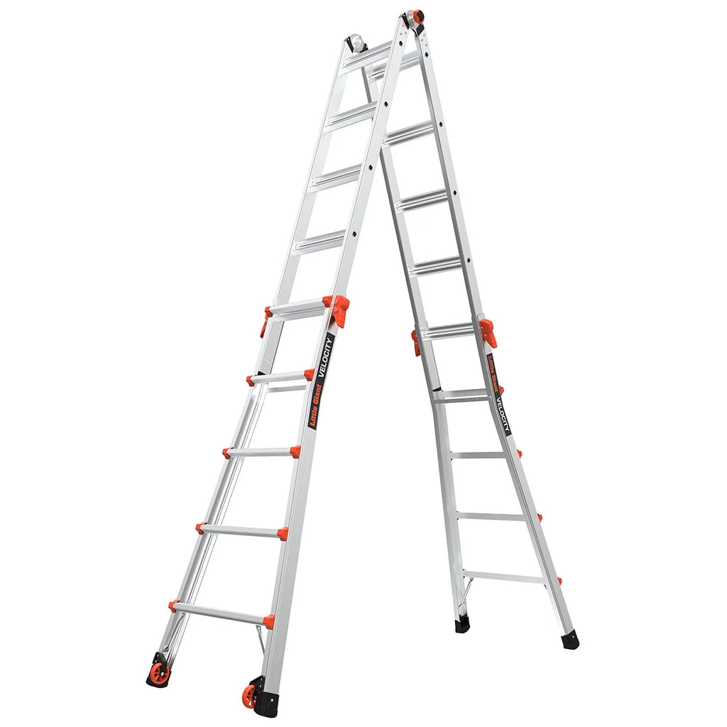 Little Giant Ladders Velocity 22-ft Multi-Position Ladder, Aluminum, 300 lb Capacity, Telescoping, A-Frame, Extension, with Wheels and Slip-Resistant Feet