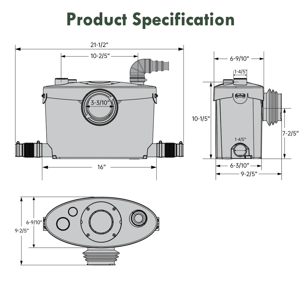 SUPERFLO 750W Macerating Toilet System - Dual Flush, Upflush Toilet for Basement with 4 Water Inlet & Attics, Incinerator Composting Toilets with Macerator Pump, Quiet Operation, Space Saving