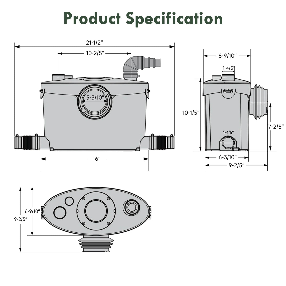 SUPERFLO 750W Macerating Toilet System - Dual Flush, Upflush Toilet for Basement with 4 Water Inlet & Attics, Incinerator Composting Toilets with Macerator Pump, Quiet Operation, Space Saving