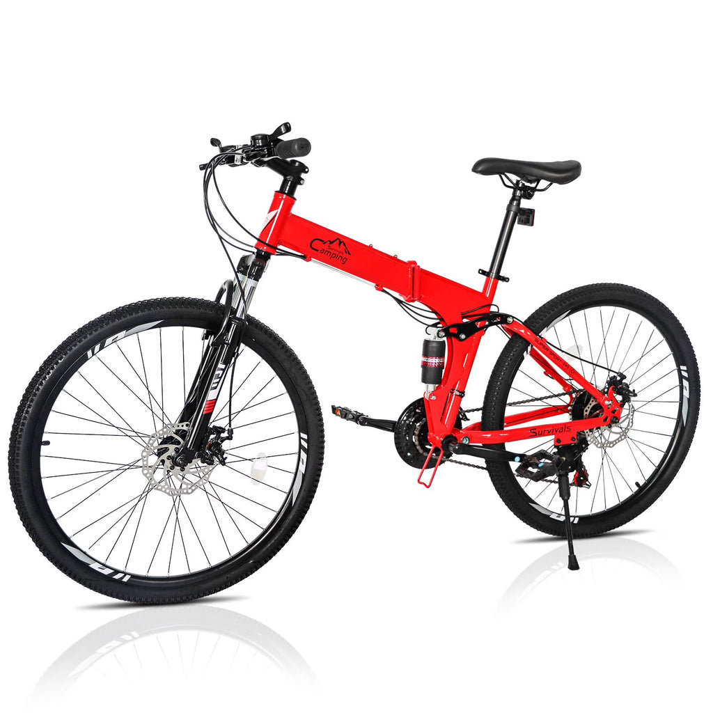 Ktaxon Folding 21 Shimano Speed 26" Wheel Riding Mountain Bike, Steel Frame Trail Road Bicycle, for Men and Women, Red