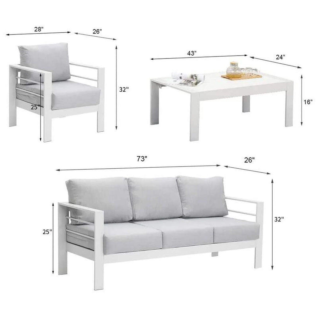 CozyHom 5 Pcs Outdoor Patio Aluminum Furniture Sofa Sets, Outside Patio Conversation Couch Sets With Table&Cushions for Garden Porch, Gray