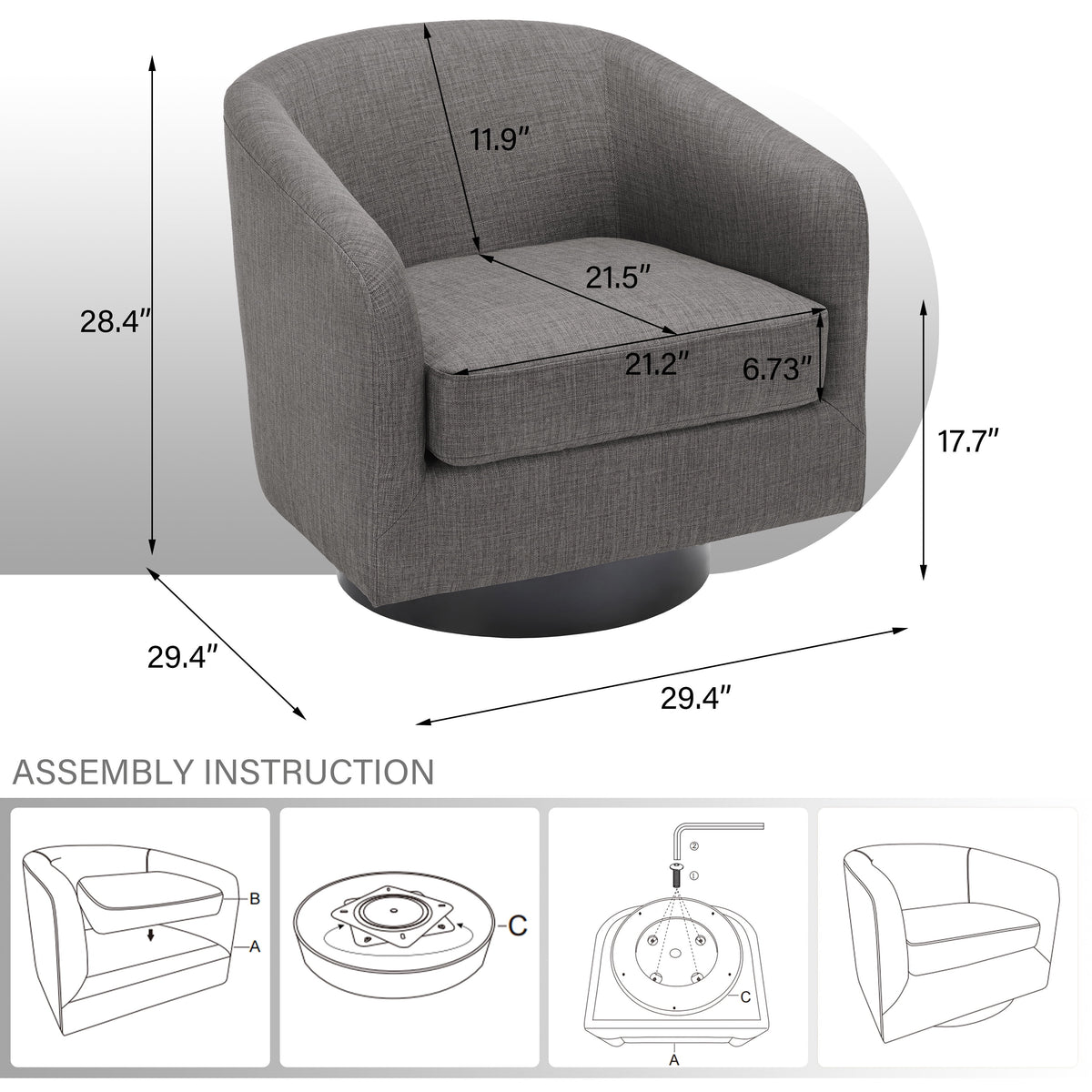 DREAMSIDEA Swivel Barrel Accent Chair for Living Room, Modern Upholstered Round Club Armchair-Cream