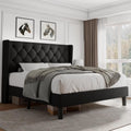 iPormis Full Size Bed Frame with Diamond Button Tufted Wingback Headboard, Upholstered Platform Bed Frame with Strong Wood Slat Support, No Box Spring Needed,Black