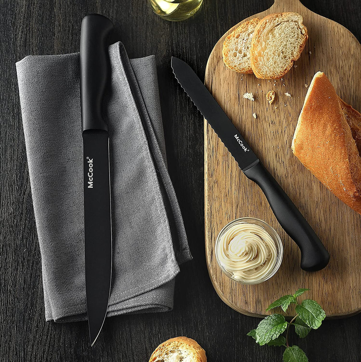 McCook MC29 Knife Sets, 15 Pieces German Stainless Steel Kitchen Knife Block Sets with Built-in Sharpener
