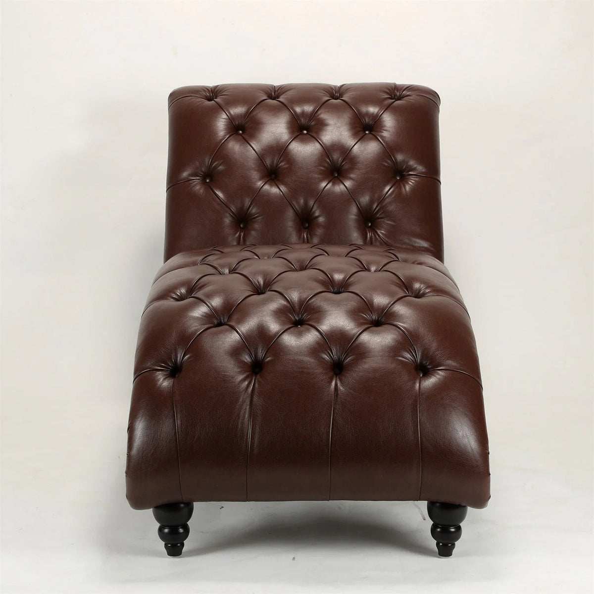 PU Leather Tufted Chaise Lounge Chair, Single Sofa Chaise Chair with Nailhead Trim and Turned Legs for Living Room Bedroom, Brown