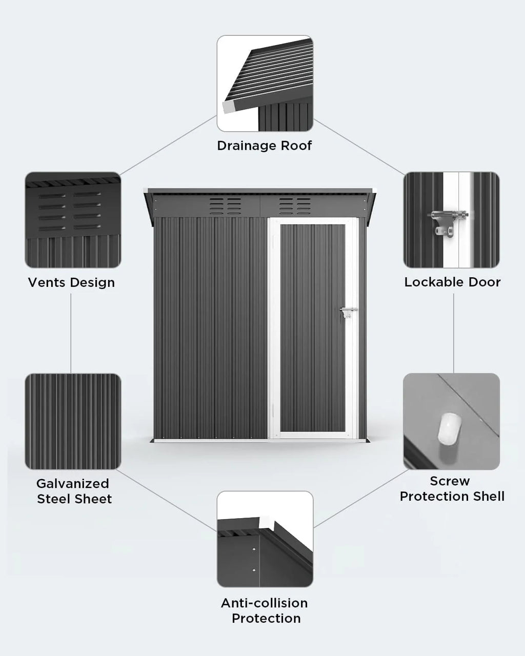 5' x 3' Outdoor Storage Shed, Metal Outdoor Storage Cabinet with Single Lockable Door, Waterproof Tool Shed,Gray