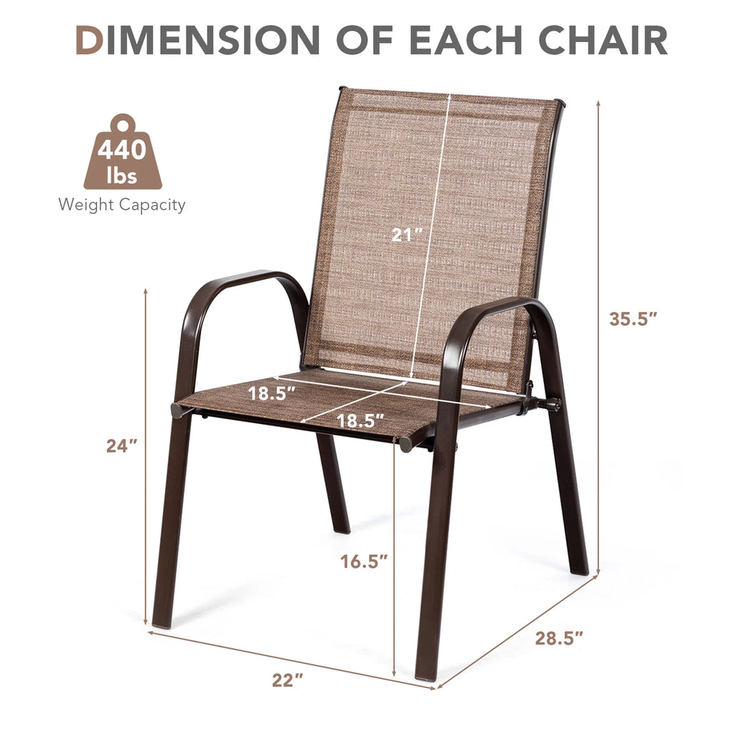 Gymax Set of 4 Patio Chairs Dining Chairs w/ Steel Frame Yard Outdoor Grey
