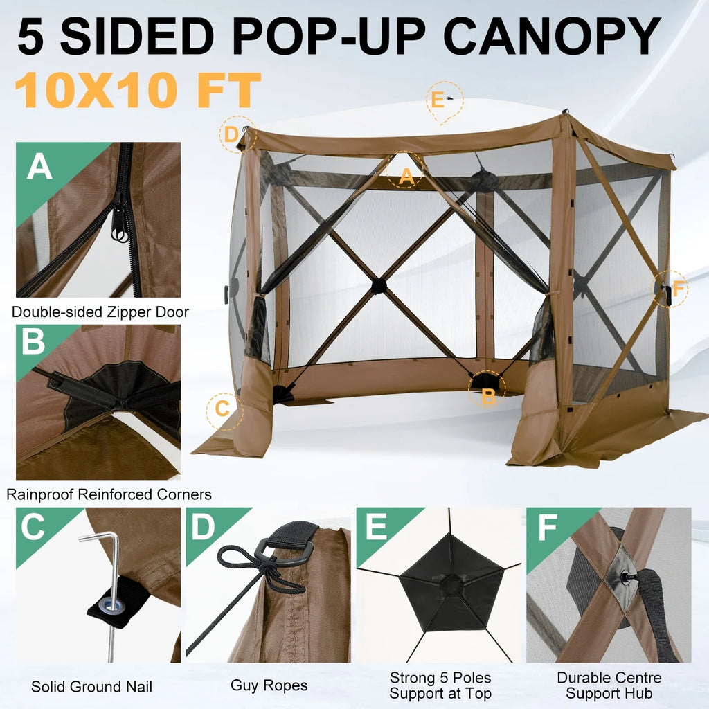 COBIZI 8x8 Pop up Gazebo Tent, Ez up Waterproof Screen Tent Screen House, Portable Outdoor Canopy Sun Shelter with 3 Sidewalls, Carry Bag & Ground Stakes for Camping, Garden and Picnics, Gray