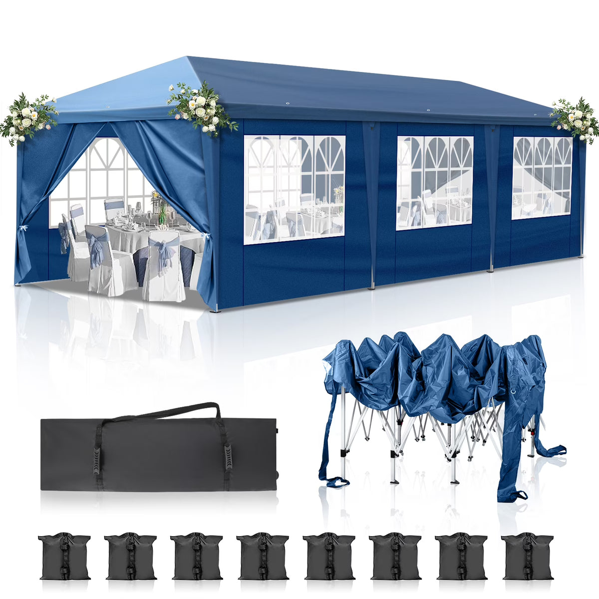 Ktaxon 10'X30'  Pop up Wedding Party Tent Foldable Gazebo W/8 Sidewalls Canopy White