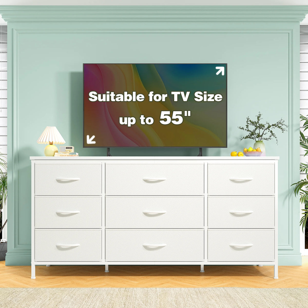 Wide Dresser TV Stand with 9 Drawers Dresser for Bedroom Chests of Drawers for Living Room, Black