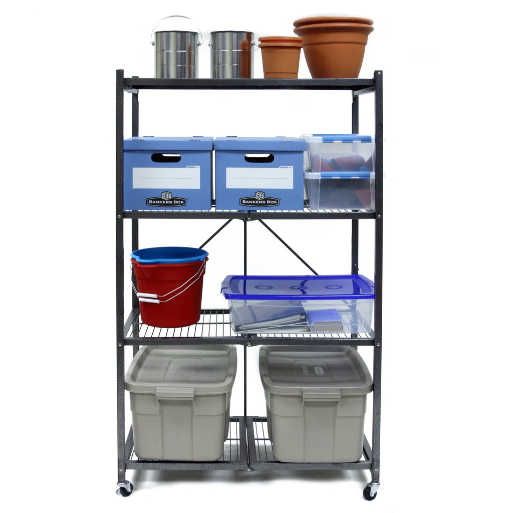 Origami 2-Pack R5 Series Heavy-Duty 4-Tier Foldable Steel Shelf, Pewter