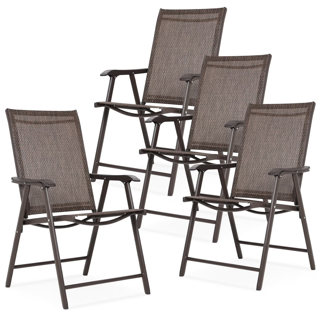 Aoodor Folding Patio Chairs for Indoor and Outdoor 4 Sets-Brown