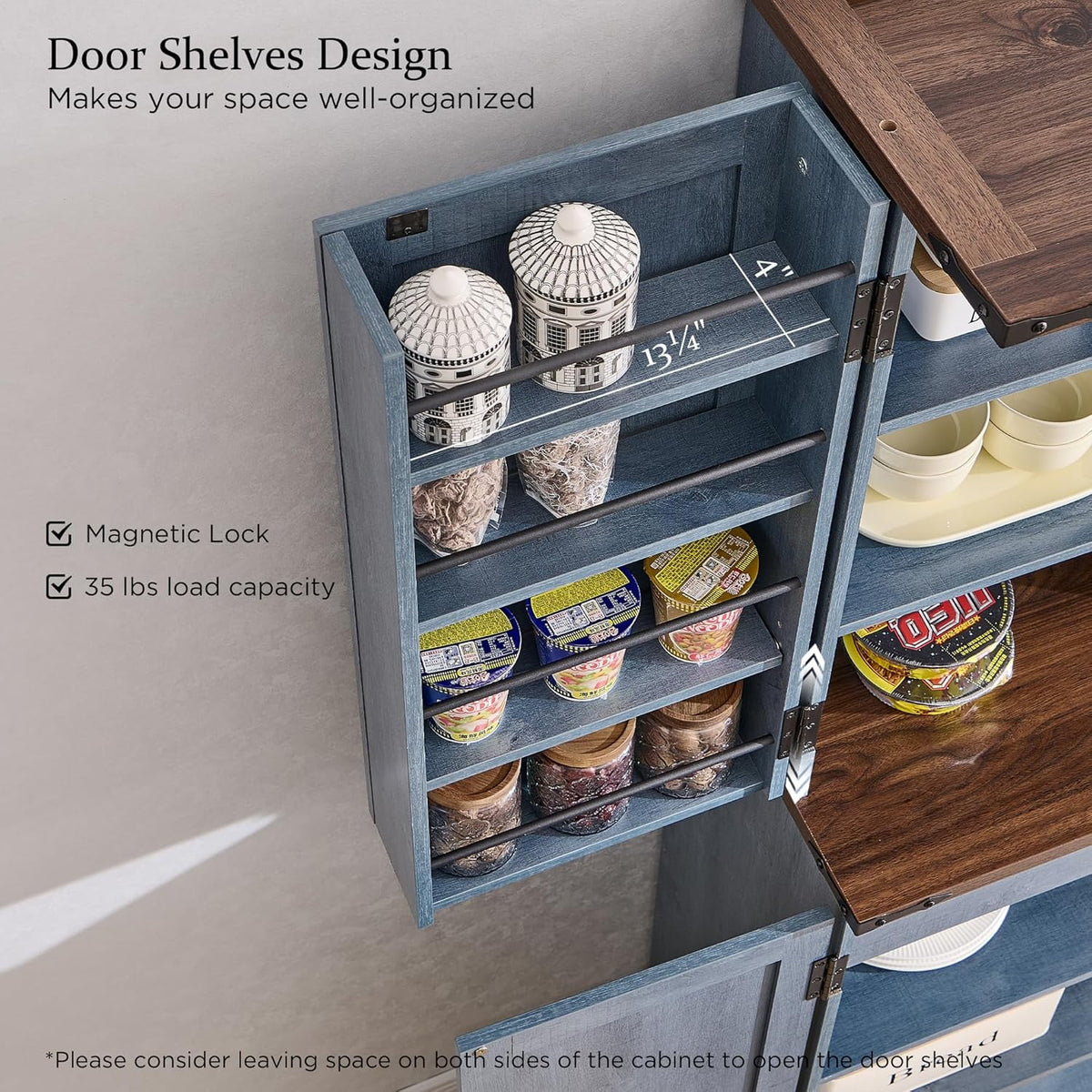 47" Kitchen Pantry, Farmhouse Storage Cabinet with Barn Doors, Organizer and Adjustable Shelves, Rustic Wood Cupboard for Kitchen, Dining Room, Bathroom and Hallway, Black