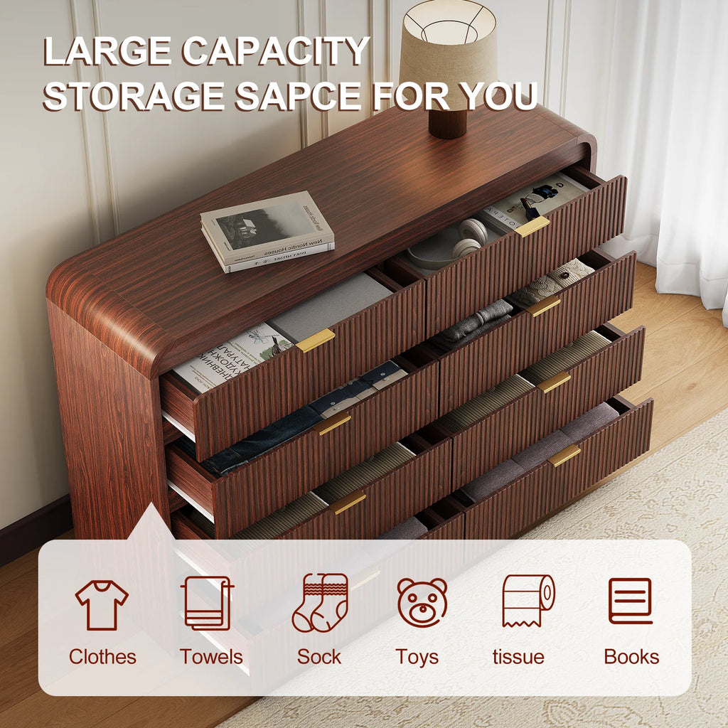 SELOOYE Fluted 5 Drawers Dresser for Bedroom, 47" Tall Modern Dresser Chest of Drawers, Black Accents, Fluted Fronts, Wood Storage Dressers Organizer for Bedroom, Living Room, Natural