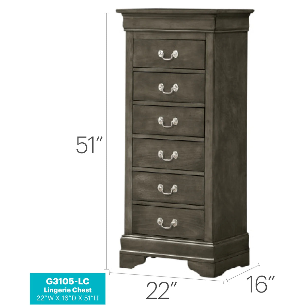 Glory Furniture Louis Phillipe 7 Drawer Lingerie Chest in Cherry
