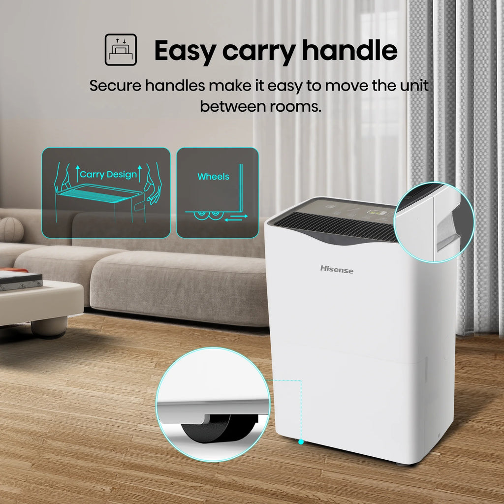 Hisense 35 Pint Dehumidifier 3,000 Sq. Ft for Multi-Scenario Use, Energy Star Certified, Easy Carry Handle, Low Noise Operation, Hassle-Free Water Removal, White (WHD3525)