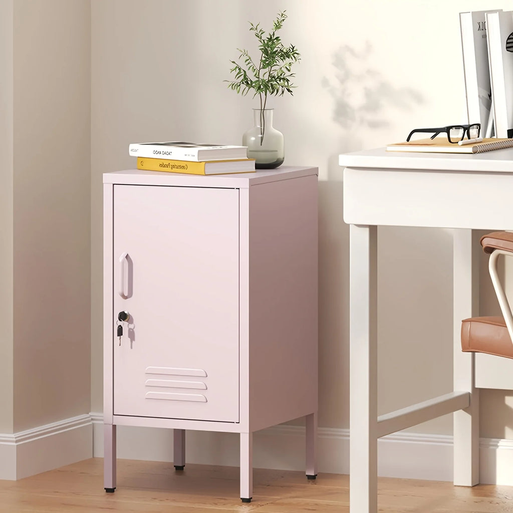 Metal Locker End Table, Single Door Metal Nightstand with 2 Adjustable Shelf, Modern Bedside Table, Versatile Side Cabinet for Bedroom