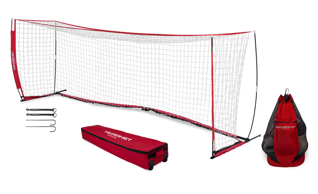 PowerNet 8x4 Ft Soccer Goal Portable Bow Style Net and Large Ball Carry Bag Bundle | Quick Setup Ultra Portable | Full Size Framed Soccer Goal | Perfect for Teams and Coaches