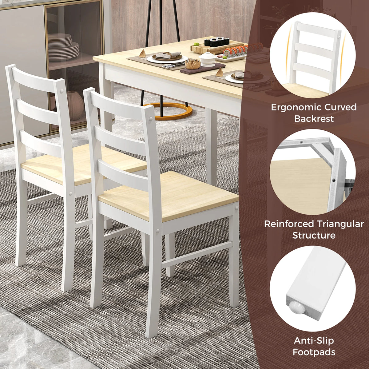 Costway 5-Piece Dining Set Solid Wood Kitchen Furniture with Rectangular Table & 4 Chairs