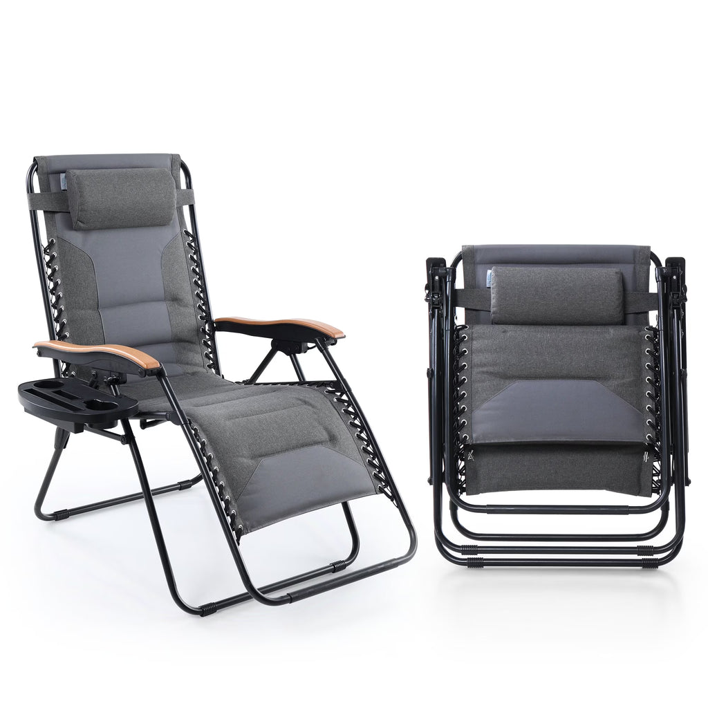 Sophia&William 2 Pieces Outdoor Oversized Padded Zero Gravity Chairs - Grey
