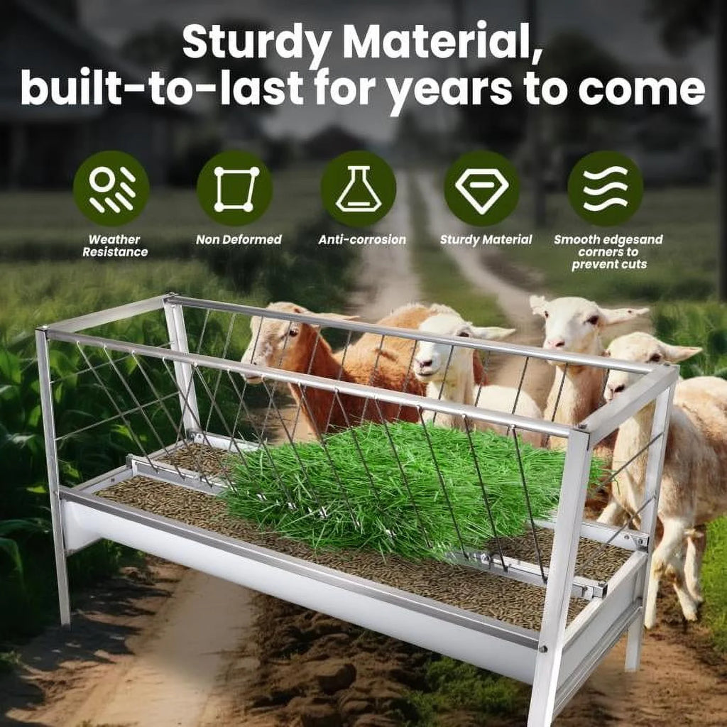 Stainless Steel Livestock Feed Stand, 2-in-1 Hay Water Trough, Heavy-Duty Joints, Ranch Durability