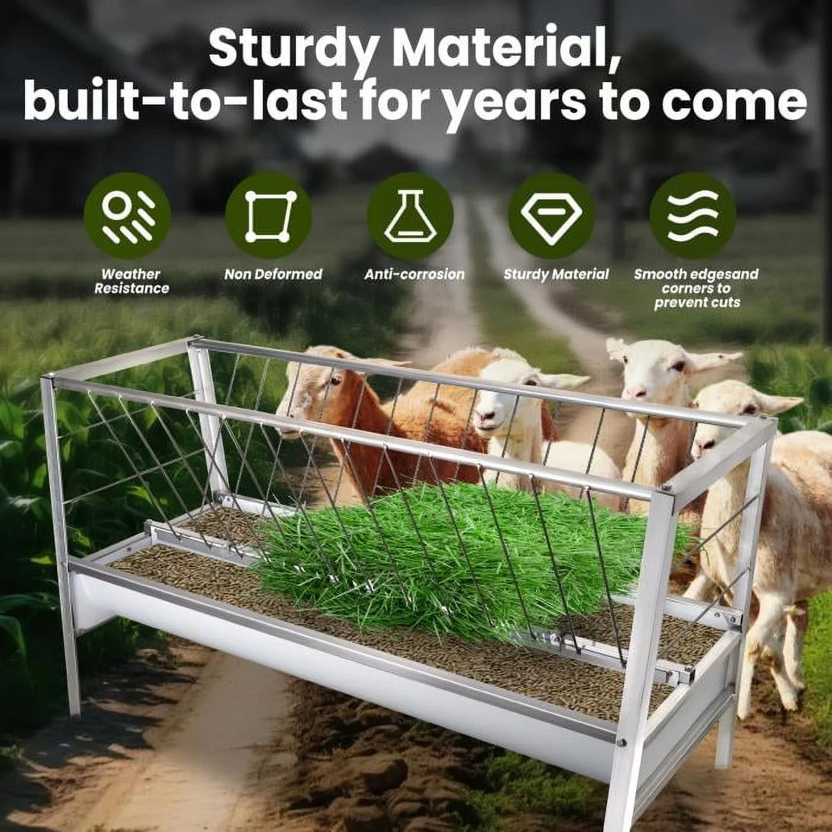 Stainless Steel Livestock Feed Stand, 2-in-1 Hay Water Trough, Heavy-Duty Joints, Ranch Durability