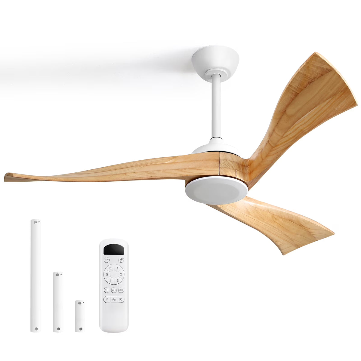 Sofucor 52" Wood Ceiling Fan No Light, 6 Wind Speeds, 3 Blades with Reverse Airflow, Black