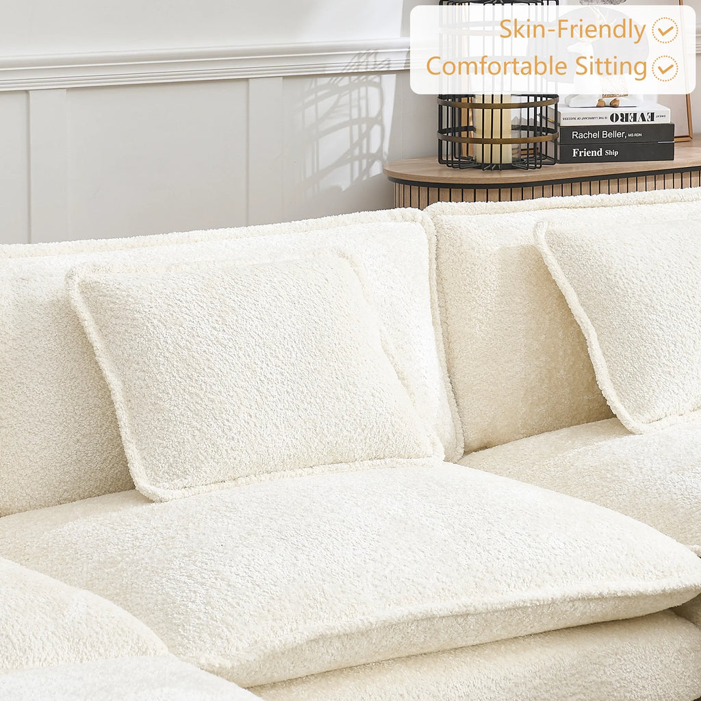 GNIXUU 112" Oversized Sectional Sofa Cloud Couch for Living Room, Modern Chenille L Shaped Couch, Comfy Boucle Modular Sofa Sleeper with Moveable Ottoman & Memory Foam (Green)