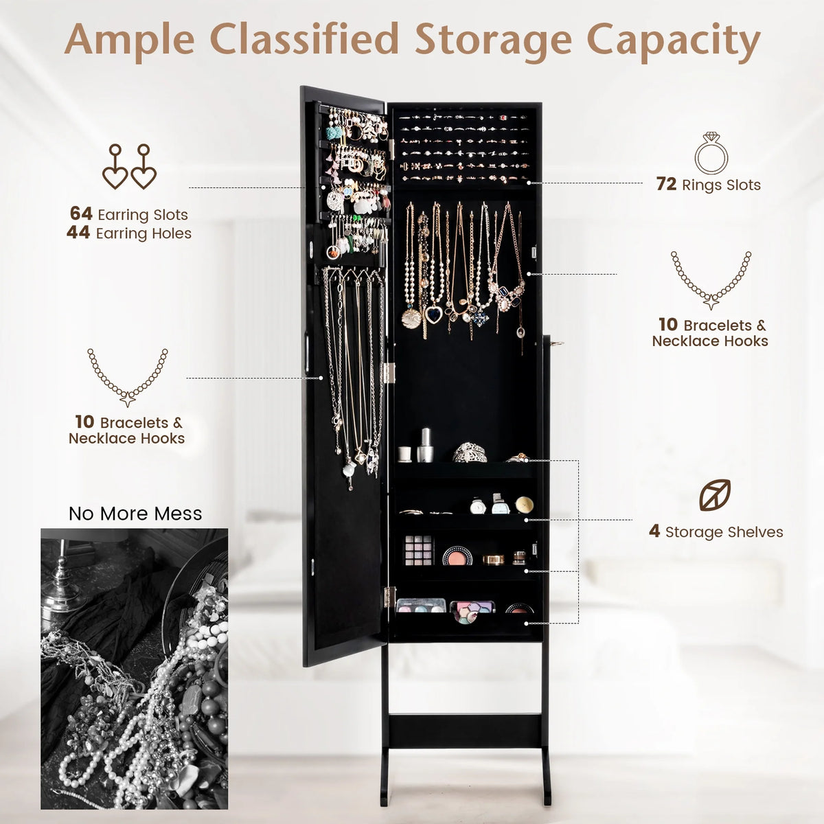 Costway Jewelry Mirrored Cabinet Armoire Organizer Storage Box w/ Stand Christmas Gift