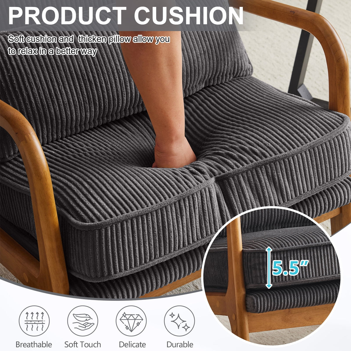 Ktaxon Accent Chair Corduroy Upholstered Armchair, Reading Club Chair with Pillow and Solid Wood Frame for Living Room Bedroom Furniture Off White