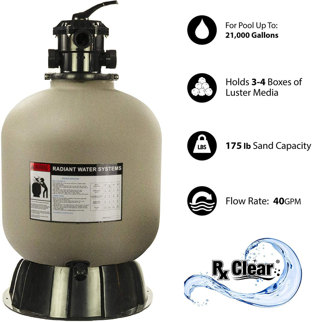 Rx Clear Radiant 22" Sand Filter with 6 Position Valve for Above-ground Swimming Pools