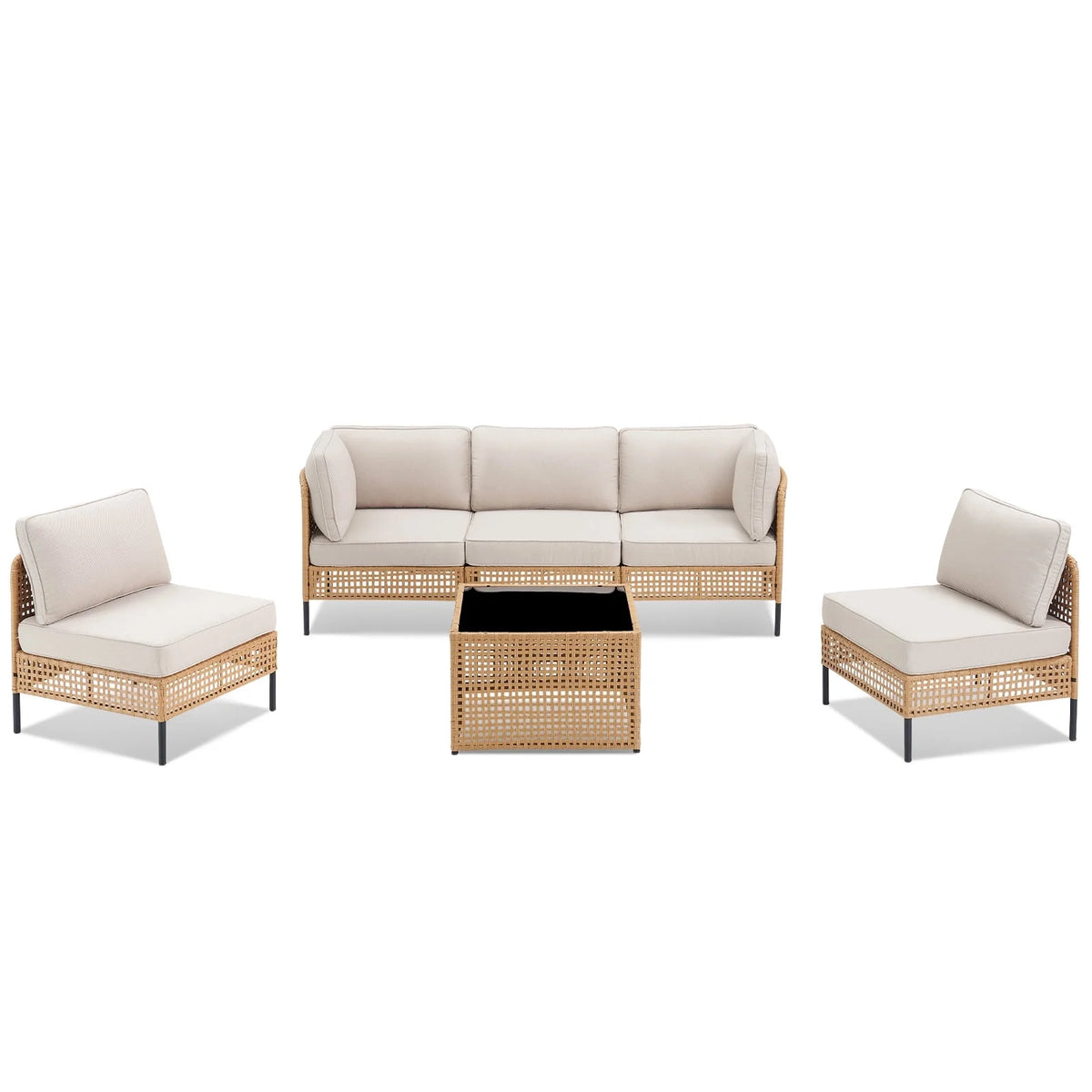 Swpormundo 6 Piece Wicker Patio Furniture Set,Outdoor Conversation Sectional Sofa w/Coffee Table,All-Weather Outdoor Sofa with Thick Cushions for Deck,Poolside,Garden,Beige